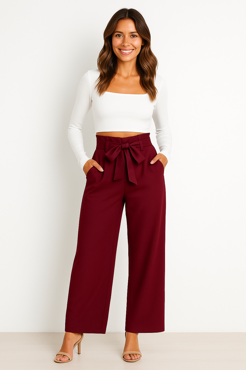 Soepele dames broek met hoge taille