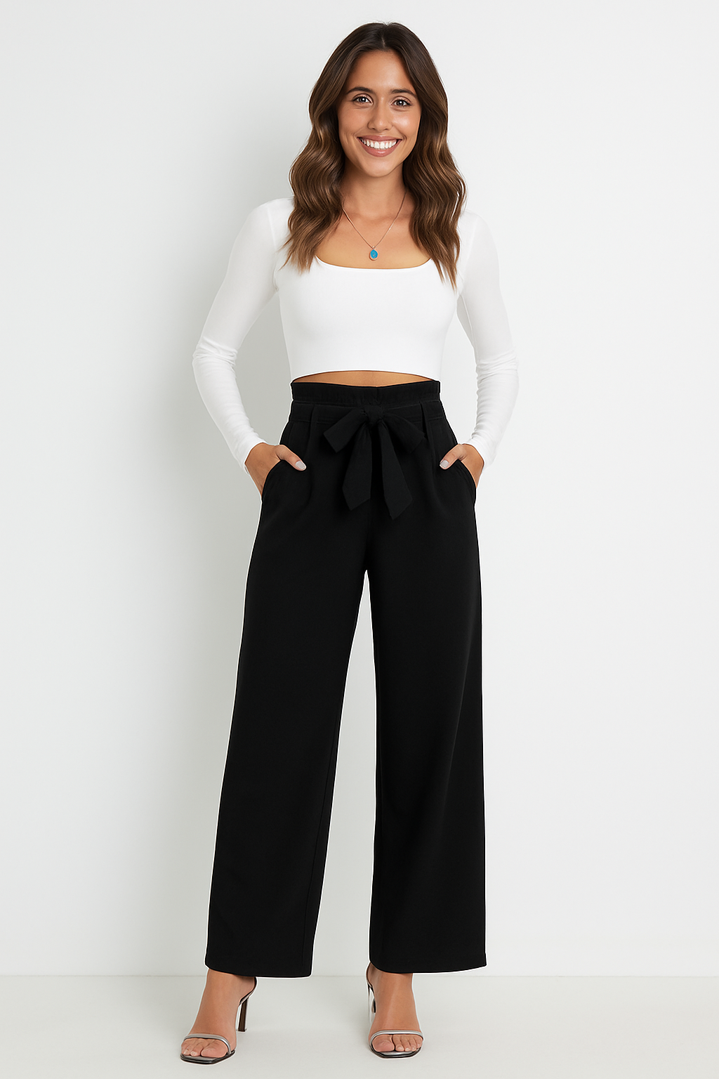 Soepele dames broek met hoge taille