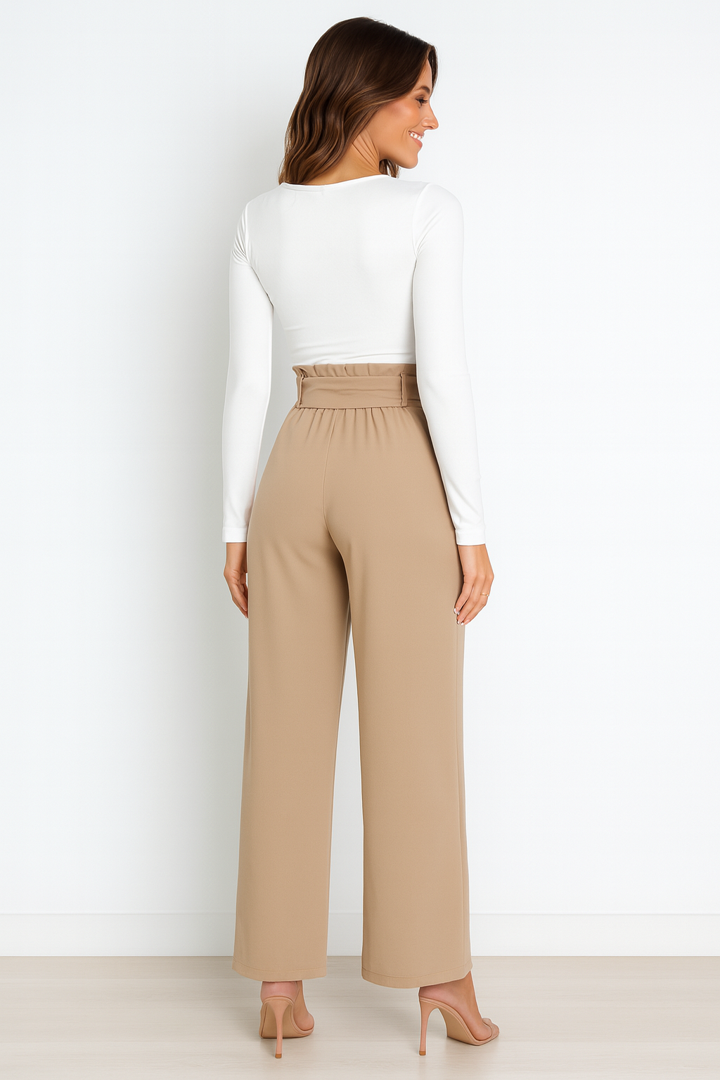 Soepele dames broek met hoge taille