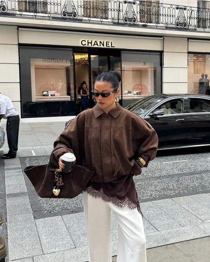 Rhea | Dames Leren Jas Suede Oversized Warm