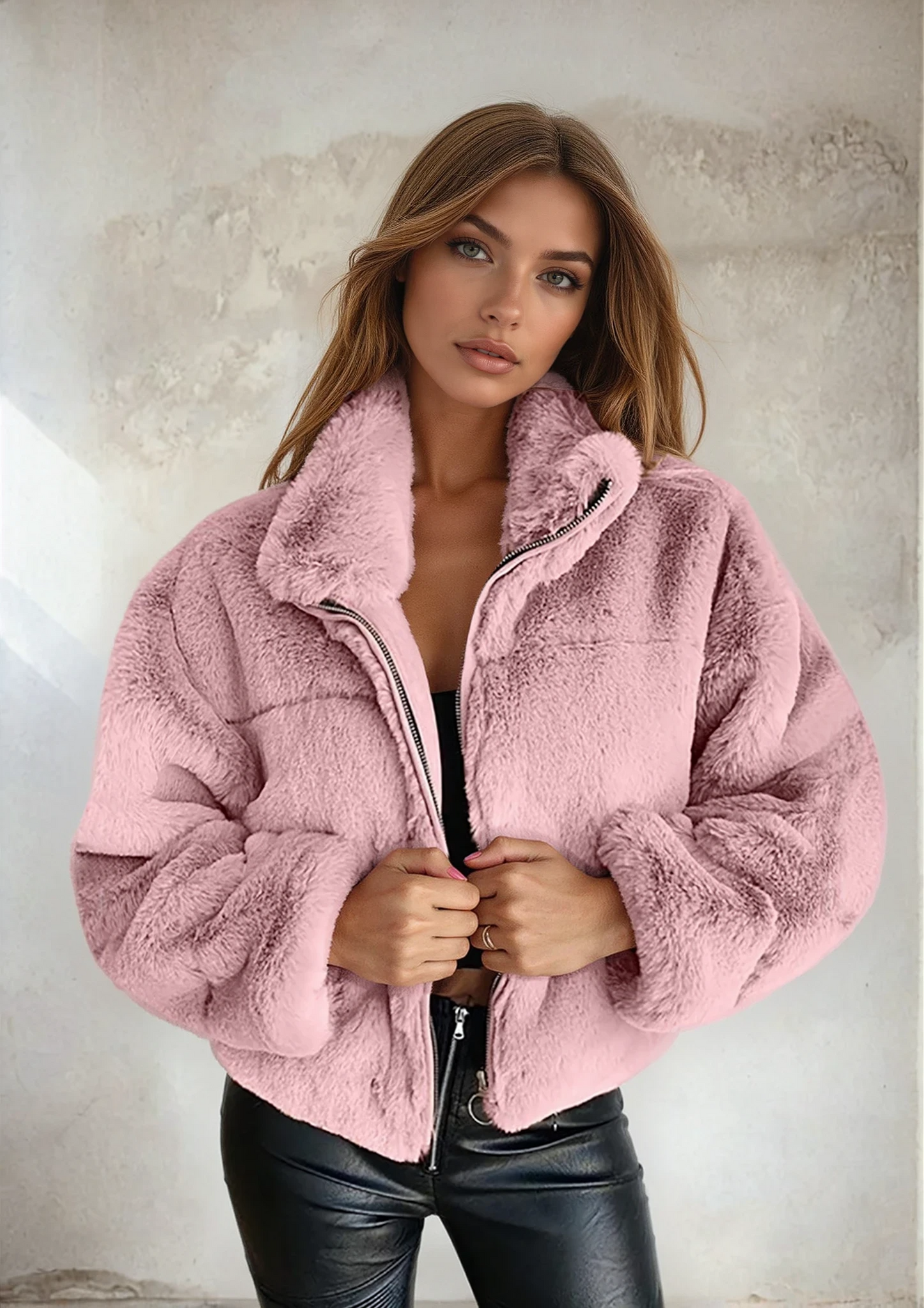 Liva | Teddy Fleece Winterjas Voor Vrouwen Met Rits En Hoge Kraag