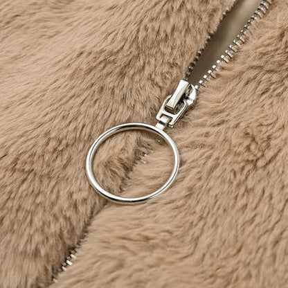 Liva | Teddy Fleece Winterjas Voor Vrouwen Met Rits En Hoge Kraag
