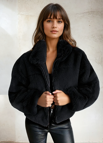 Liva | Teddy Fleece Winterjas Voor Vrouwen Met Rits En Hoge Kraag