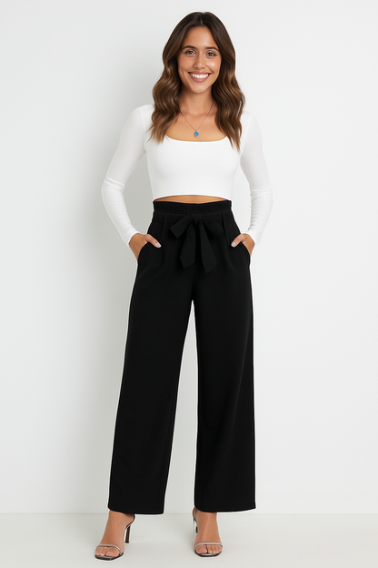 Soepele dames broek met hoge taille