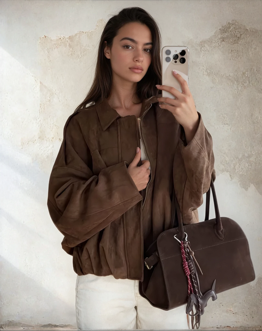 Rhea | Dames Leren Jas Suede Oversized Warm